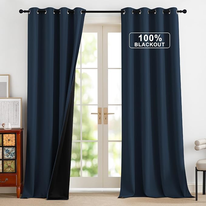 NICETOWN 100% Blackout Navy Blue Curtains 90 inch Long by NICETOWN