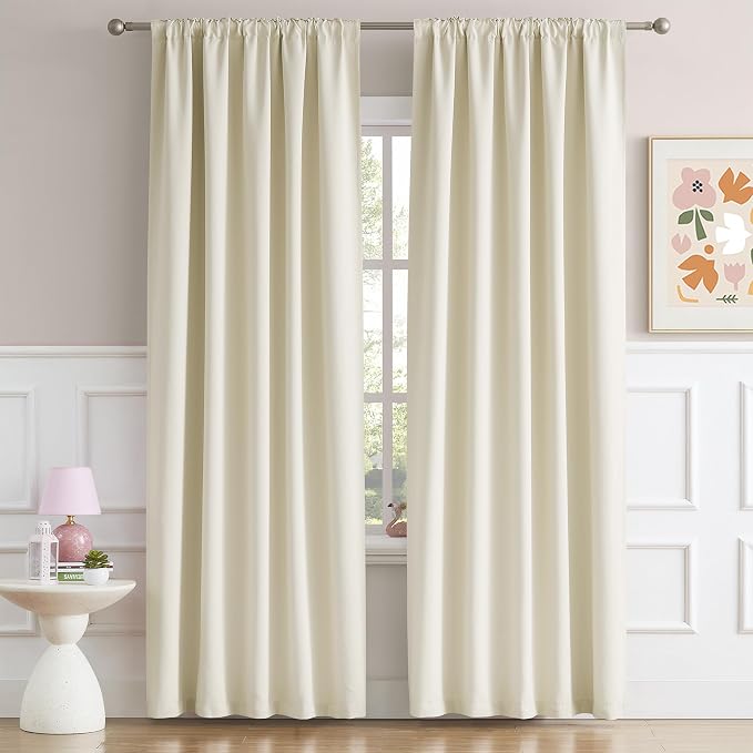 Buttercream Beige Curtains 72 Inch Length 2 Panels Set Room Darkening Window - Image 2