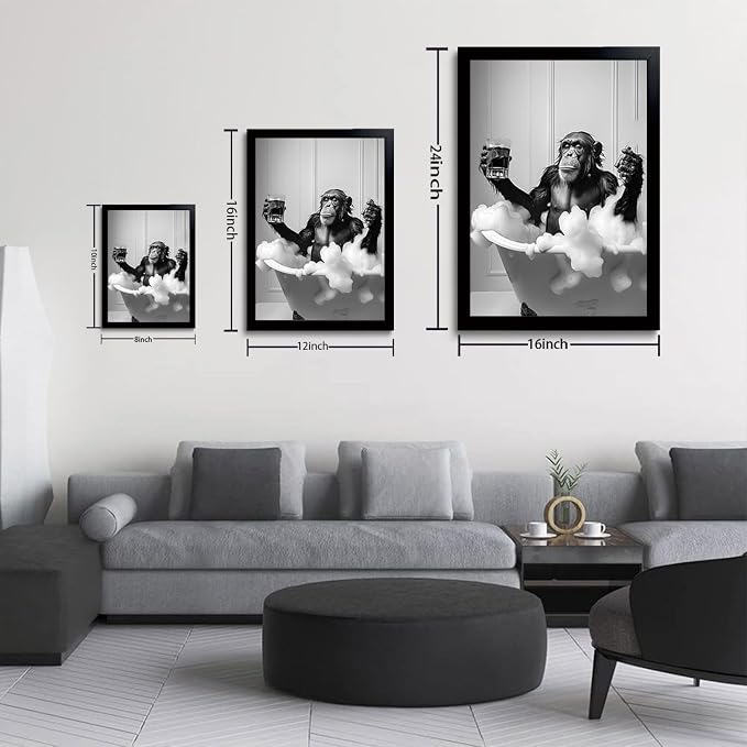 OIQArtOIQ Funny Bathroom Framed Wall Art Vintage Canvas Wall Art Prints - Image 5