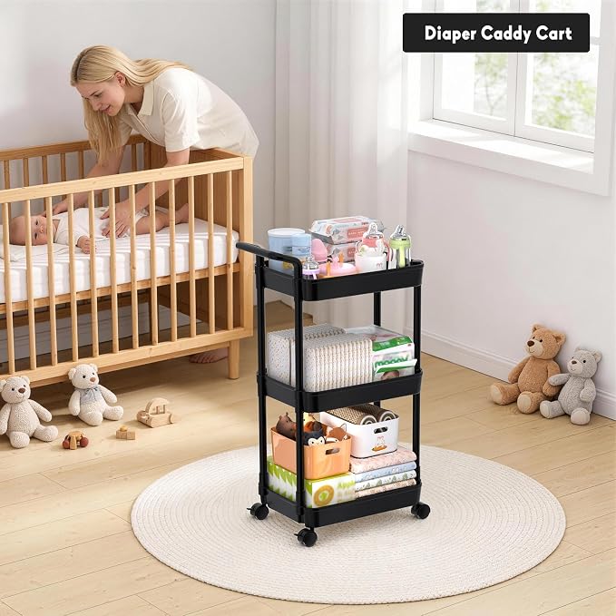 Volnamal Diaper Caddy, 3 Tier Rolling Cart - Image 7