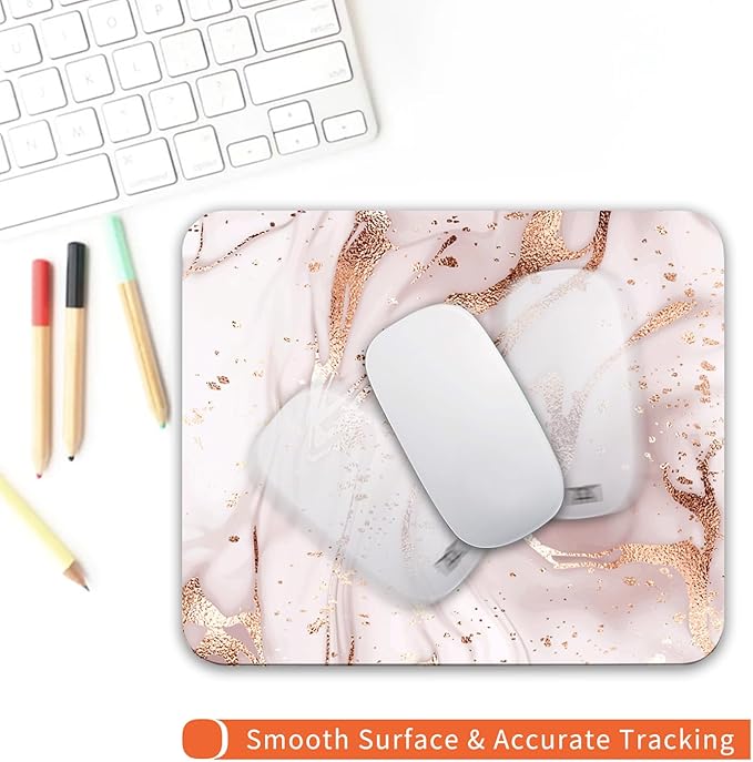 Armanza Square Mouse Pad Rose Gold Marble, Personalized Premium-Textured Custom Mouse Mat Design, Washable Mousepad Cloth, Non-Slip Rubber Base Computer Mouse Pads for Wireless Mouse