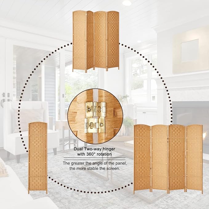 RHF Room Divider Panel, 4 Panel Partition Room Dividers Screen, Light Beige | - Image 5