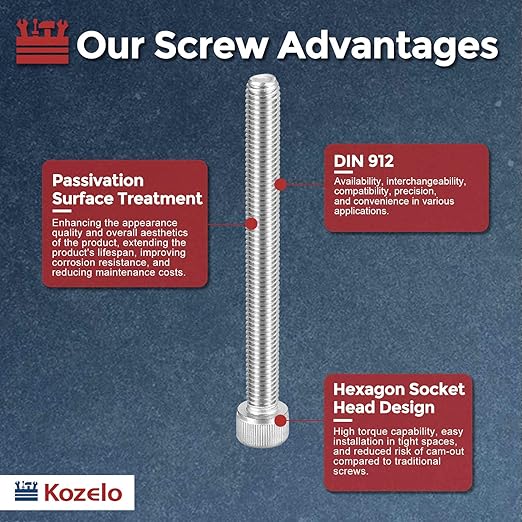 Kozelo 8pcs Socket Head Cap Screws - [M10-1.5 x 100mm] 304 Stainless Steel Allen Socket Drive for Electrical Motor 3D Printing Fan Engine Replacement Use, Silver
