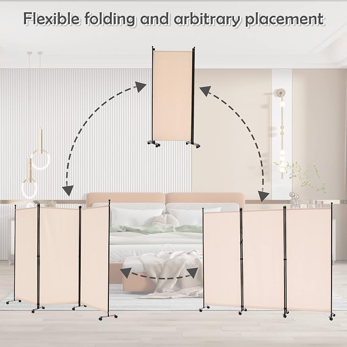Spurgehom 3 Panel Rolling Room Divider, Folding Partition Privacy Screens | - Image 6