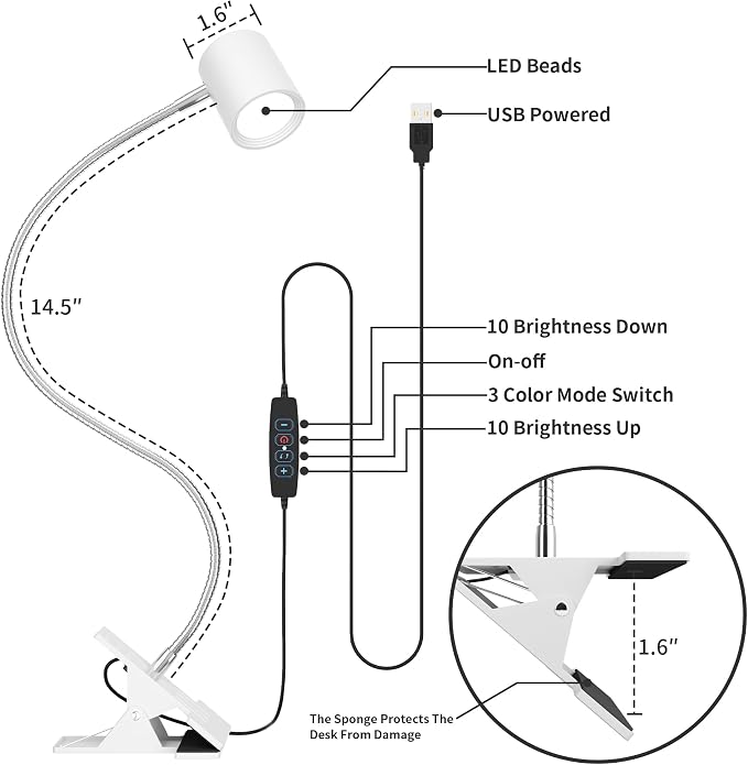 Dott Arts Desk Lamp, USB Clip On Light - Image 6