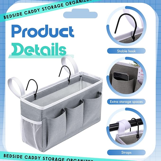3 Pcs Bedside Caddy Storage Organizer, Bedside Hanging Storage Bag - Image 3