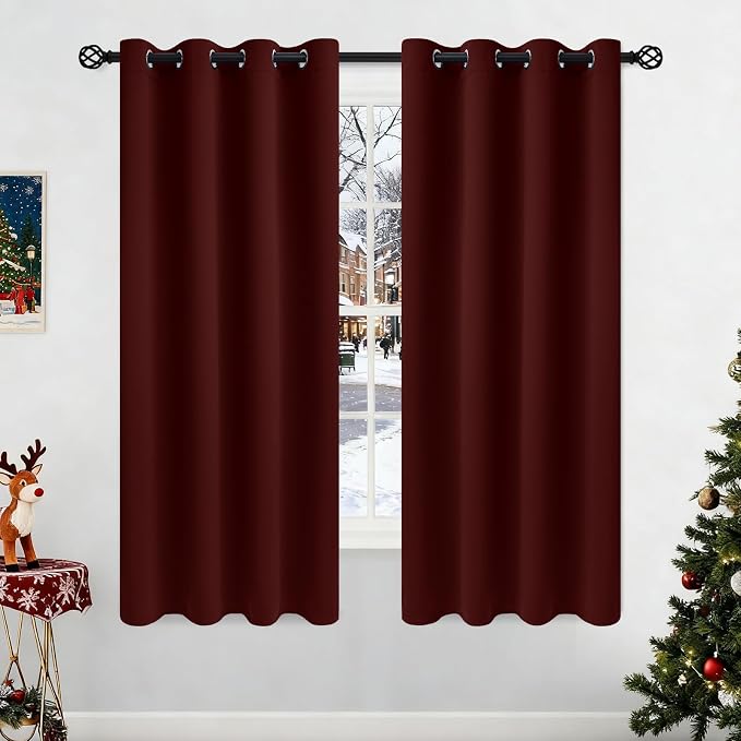 COSVIYA Grommet Room Darkening Burgundy Curtains 63 inch Long by COSVIYA