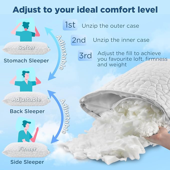 Cooling Pillow Camping Size 1 Pack, Adjustable Bed Pillows - Image 2