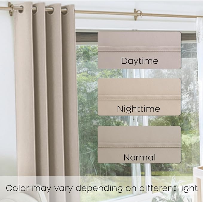 KOUFALL Tan Blackout Curtains for Bedroom, 2 Panels Black Out Warm Dark Beige - Image 2