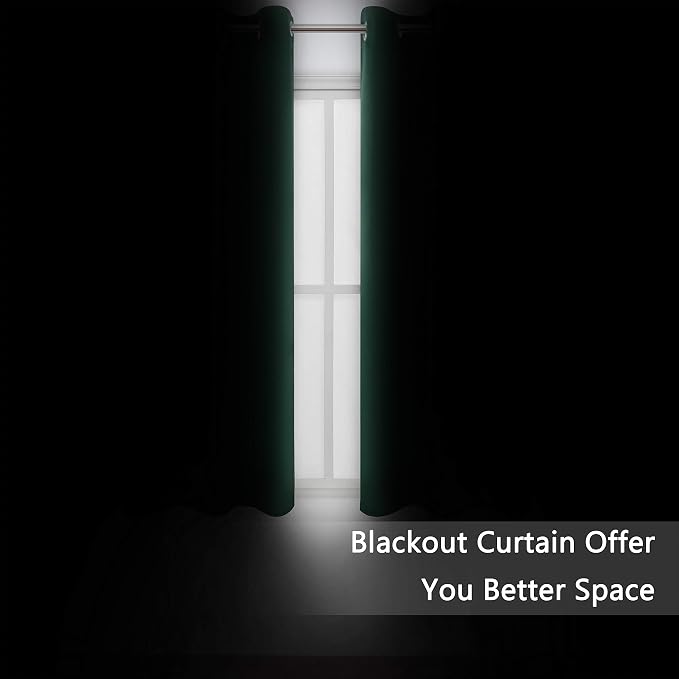 Dark Green Thermal Blackout Curtains/42 x 72 Inch/Set of 2 Panels Room - Image 3