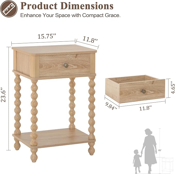 AWASEN Night Stand, Wood End Table - Image 3