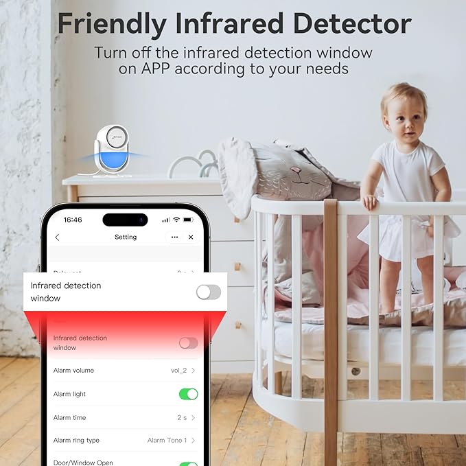CPVAN WiFi Motion Sensor Alarm, 125dB Wireless DIY Smart PIR Motion Detector with 6 Door/Window Sensors for Home Security System - On Spot Alarm & APP Alert, White