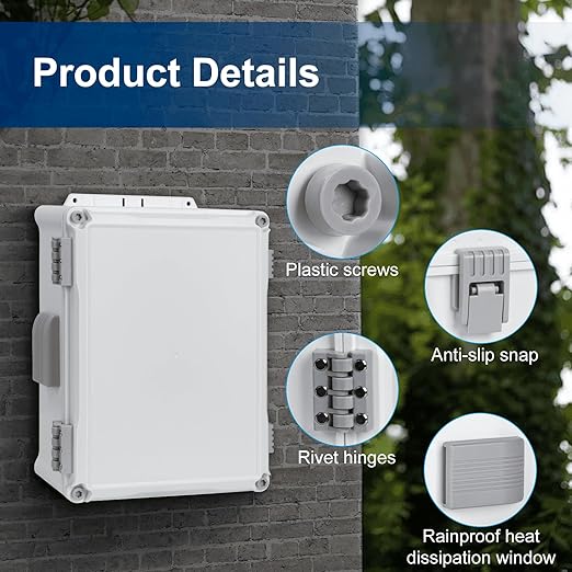 Namunanee Outdoor Electrical Junction Box, ABS Water Resistant Enclosure with Internal Mounting Panel & Hinged Cover (12.6" H x 9.4" L x 5.7" W)