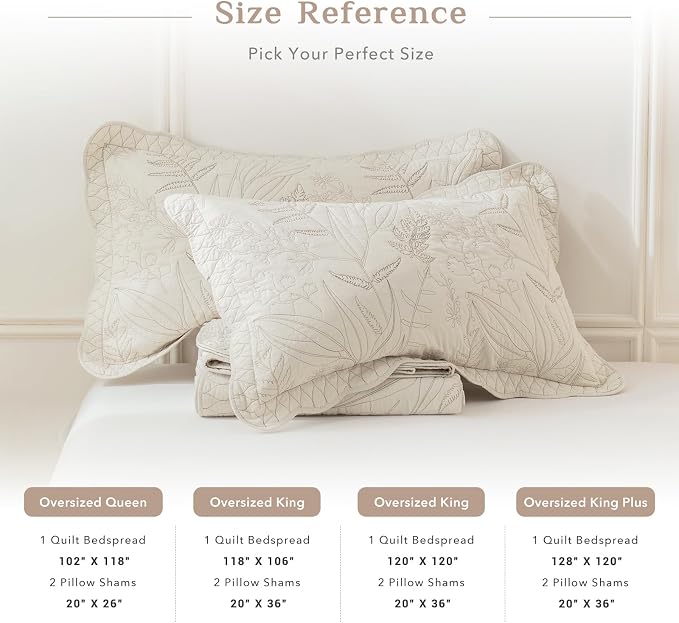 CozyTide Oversized Queen Bedspread 102"x118", Wheat Botanical Leaves Pattern - Image 7