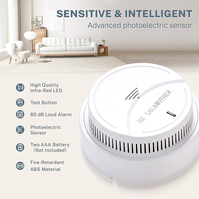 Smoke Detector 4 Pack,Fire Alarms Smoke Detectors with Photoelectric Technology with LED Lndicator and Test Button,Smoke Alarm for Home,Bedroom,Kitchen