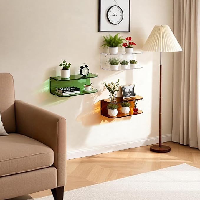 Acrylic Floating Nightstand, Wall Mounted Bedside Table Shelf - Image 7