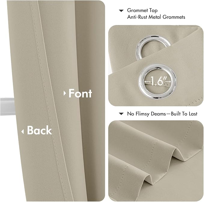 MIULEE Blackout Curtains for Bedroom 2 Panels 40 x 45 Inch Long Sand | Thermal - Image 4