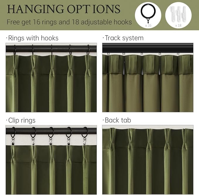 90 Inch Long Olive Green Velvet Curtains Luxury Elegant Home Decorative Pleated - Image 5
