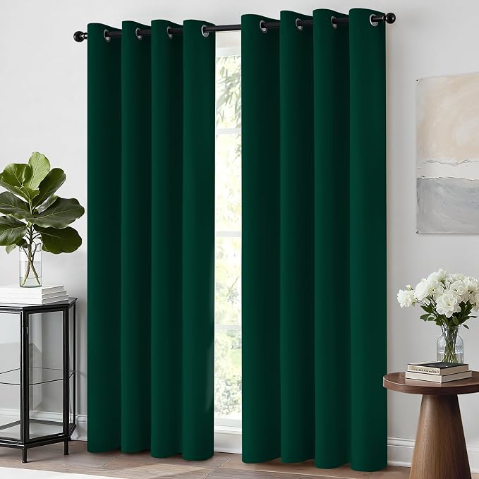 Yakamok Room Darkening Curtains 52x72 inch Length Dark Green-Living Room | 2 - Image 2