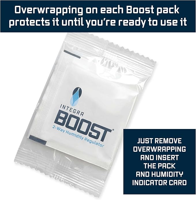 Integra Boost 62% RH Level - 8 Gram Size - Two-Way Humidity Control Pack - Includes Replacement Indicator Cards - Food Storage & Herbs Moisture Balancer for Up to 1oz (Pack of 6)