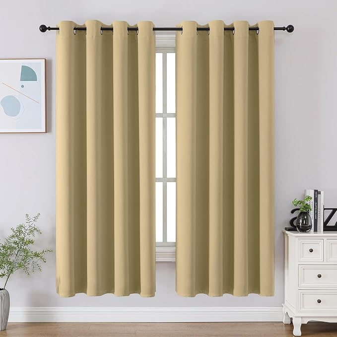 CUCRAF Beige Blackout Curtains 63 Inches Long, Thermal Insulated Noise Reducing by CUCRAF