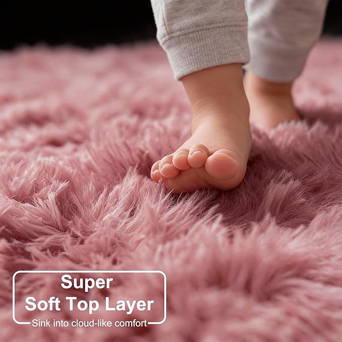 Amdrebio Blush Pink Large Round Shag Rug 6Ft - Image 4