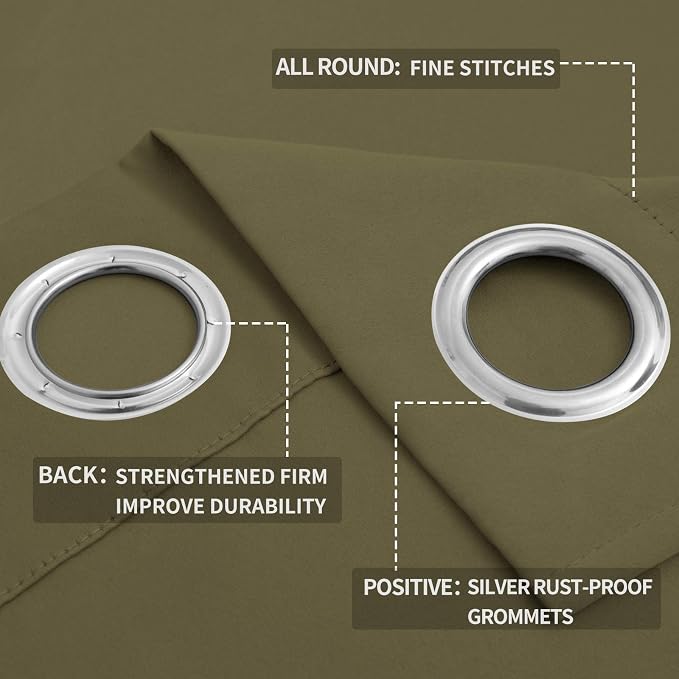 Easy-Going Thermal Grommet Blackout Curtains, 2 Panels 52x46 in, Khaki | - Image 4