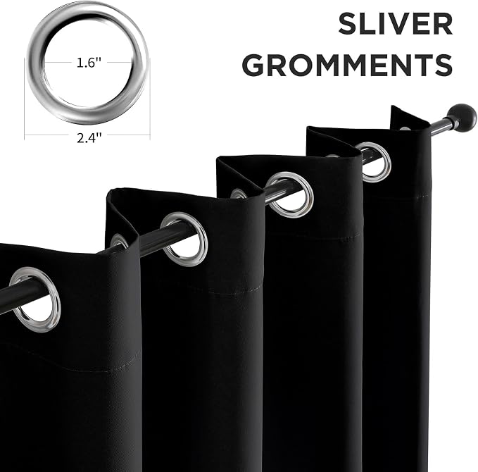 CUCRAF Black Blackout Curtains 90 Inches Long, Thermal Insulated Noise Reducing - Image 2