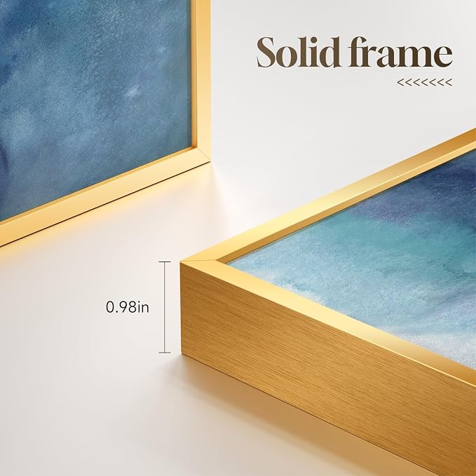 Large Framed Abstract Wall Art for Living Room, Luxury Modern 3 Piece Blue and - Image 3