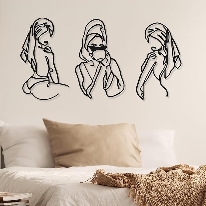 Photect 3 Pcs Metal Wall Art Decor Minimalist Abstract Woman Wall Art Metal - Image 5