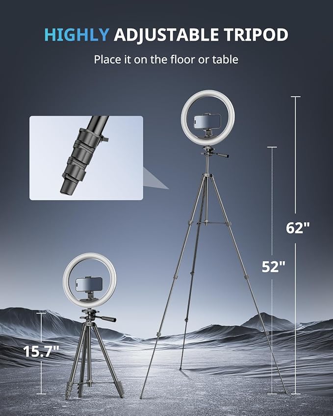 UBeesize 12 inch Ring Light with Stand, Selfie Ring Light with 50" Extendable Tripod Stand & Phone Holder for Live Stream/Makeup/YouTube Video