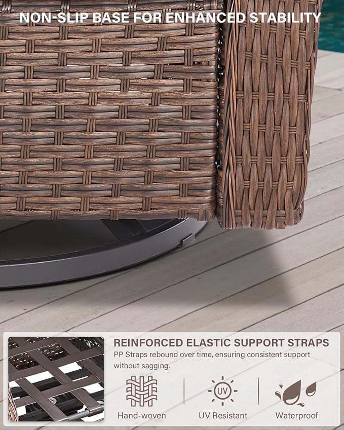 Belord 6" Thick Cushion Outdoor Swivel Rocker Patio Chairs Set of 2,3 Piece Wicker Patio Bistro Set with Side Table and Comfort High Back Outdoor Patio Glider Chair Brown Wicker/Red Cushion