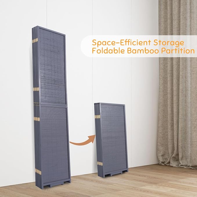 Bamboo Mesh Woven Room Divider 5.6FT, 6 Panel Folding Privacy Screen, Folding - Image 4
