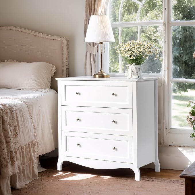 Bonnlo 31.5" W White Nightstand 3 Drawer Chest, Night Stand - Image 9