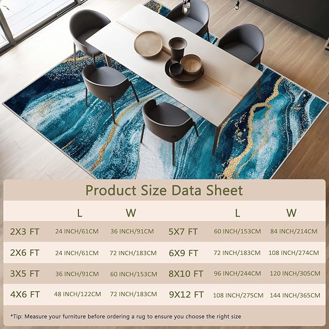 2x3 Abstract Entryway Area Rug Blue White Golden Bathroom Rug Non Slip Machine Washable Low Pile Small Carpet Kitchen Bedroom Door Mat Entrance