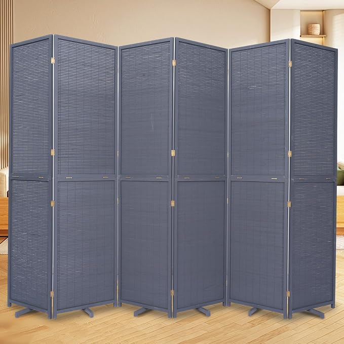 Bamboo Mesh Woven Room Divider 5.6FT, 6 Panel Folding Privacy Screen, Folding by JVVMNJLK