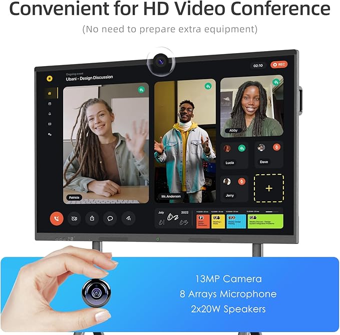 55" Smart Board, Interactive Whiteboard, 4K UHD Touchscreen, Android 13, 8+128G, All in One Smartboard for Classroom Office Home (Wall Mount Included)