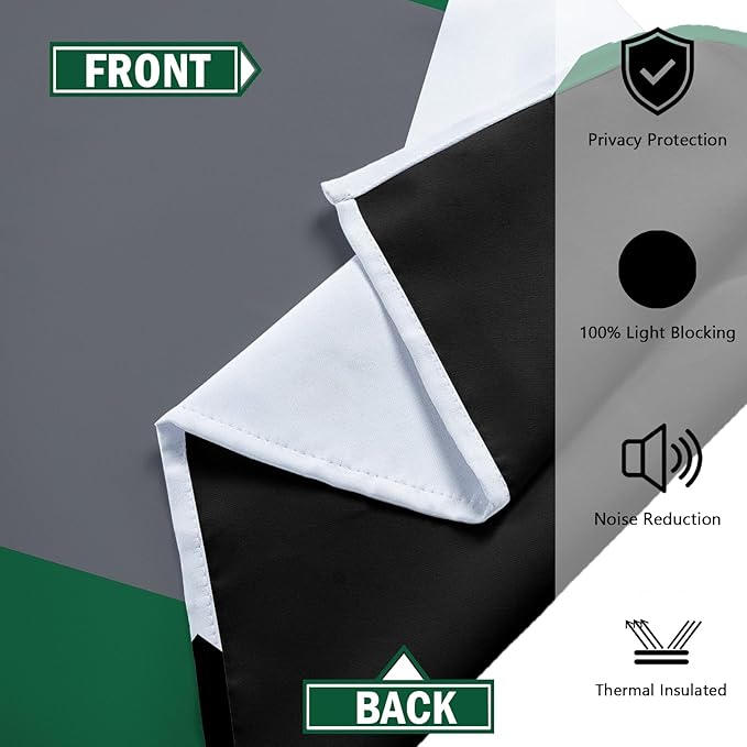 Green 100% Blackout Curtains 45 inch Length 2 Panels Set White Grey Modern Abstract Geometric Drapes for Kitchen Black Out Curtains Insulated Room Darkening Small Window Curtains, 52Wx45L