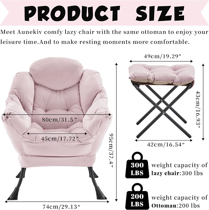 Lazy Chair with Ottoman, Comfy Reading Chair, Lounge Chair - Image 3