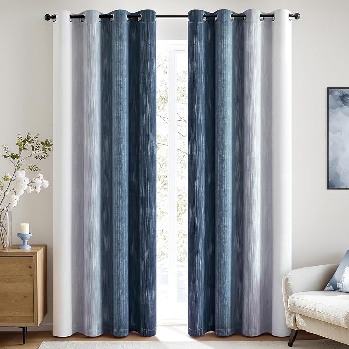 MIULEE Navy Blue and Greyish White Ombre Blackout Curtains 52Wx96L Set of 2 | - Image 3
