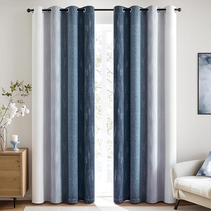 MIULEE Navy Blue and Greyish White Ombre Blackout Curtains 52Wx72L Set of 2 | - Image 3