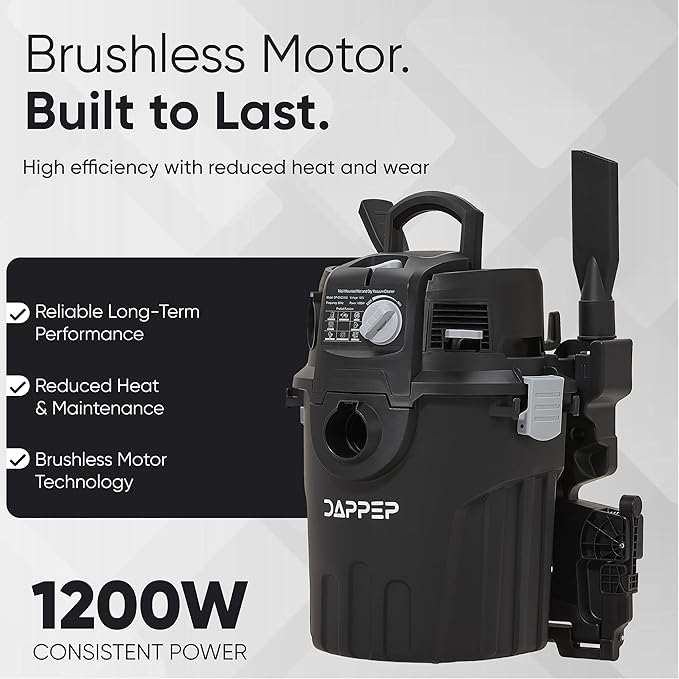 Dapper Supply 6 Gallon Wall Mount Wet/Dry Vacuum, 5.5 Peak HP, 30 Ft Hose, Vacuum & Blower, Includes Attachments for Garage, Car, Workshop & Jobsite