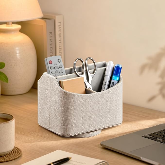 PU Leather 360° Rotatable Remote Control Holder, Nightstand TV Remote Caddy | - Image 6