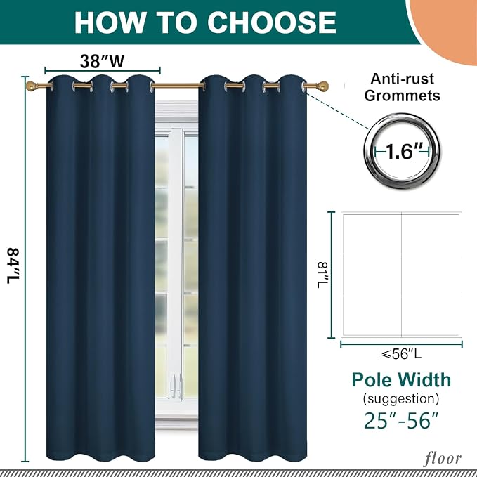Diraysid 100% Blackout Curtains Navy Blue Linen Curtains - Image 3