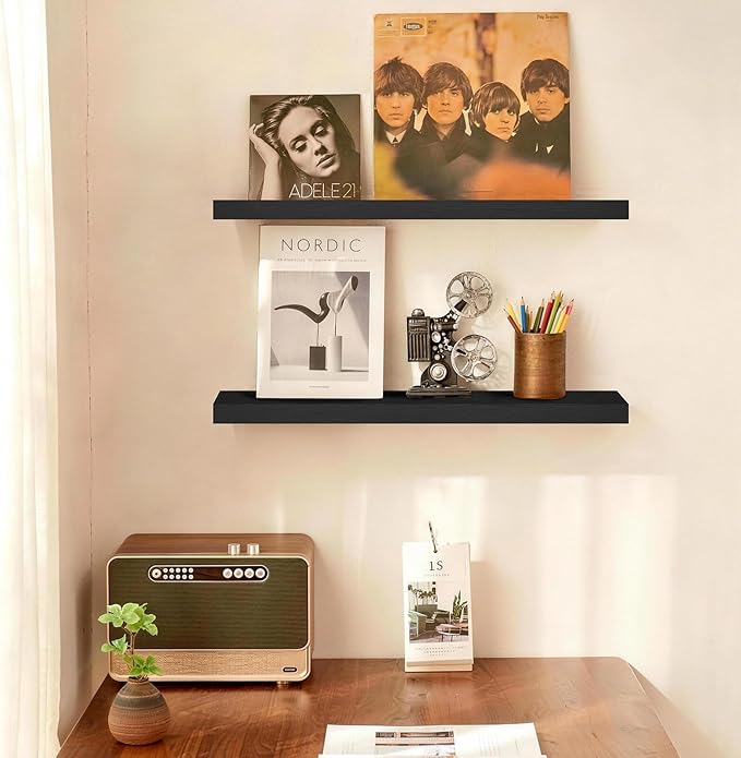 BAYKA Black Floating Shelves 22.5in, Wall Mounted - Image 2