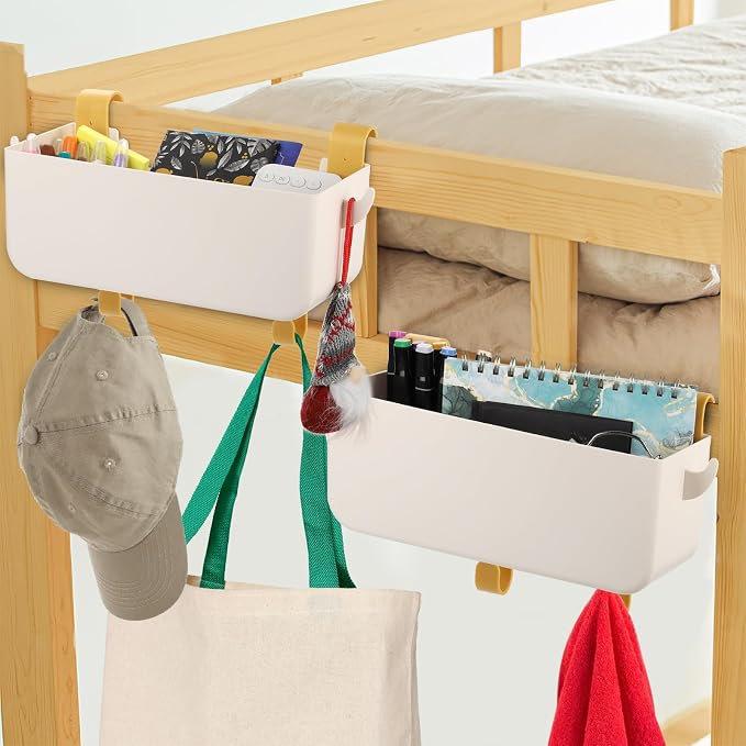2 Pack Bedside Organizer Hanging Caddy, Bunk Bed Shelf Plastic Storage Basket - Image 5