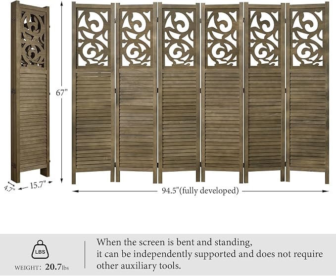 Room Divider Wood Carved Wall Divider Indoor Folding Portable Partition Screen - Image 4