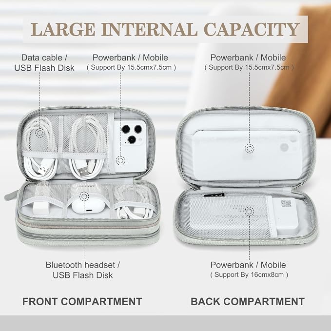 FYY Electronic Organizer, Travel Tech Pouch Bag, Cable Organizer Khaki | Wrist - Image 3