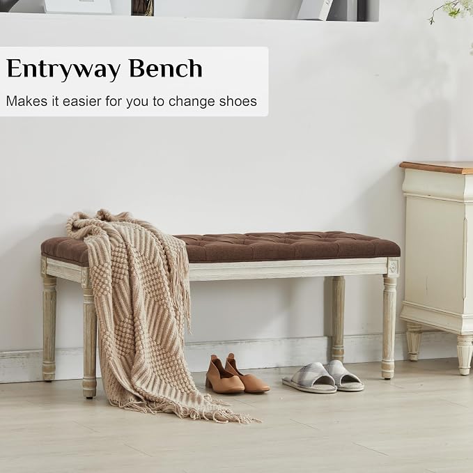 LOULENS 43.9" Linen End of Bed Bench, Vintage Bedroom Bench, Upholstered - Image 8