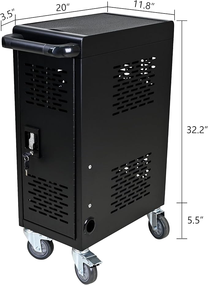 TIOPLY Laptop Charging Cart, 16 Device Tablet Storage Carts for iPad Up to 16.3" Screen Size, Mobile Charging Station for Classroom, with Cord Organizer, Front and Back Access Locking Cabinet Black